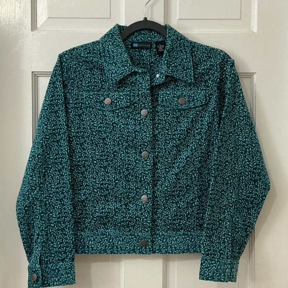 Relativity Floral Cotton Velour Trucker Jacket PS Botanical Boho Layers Western